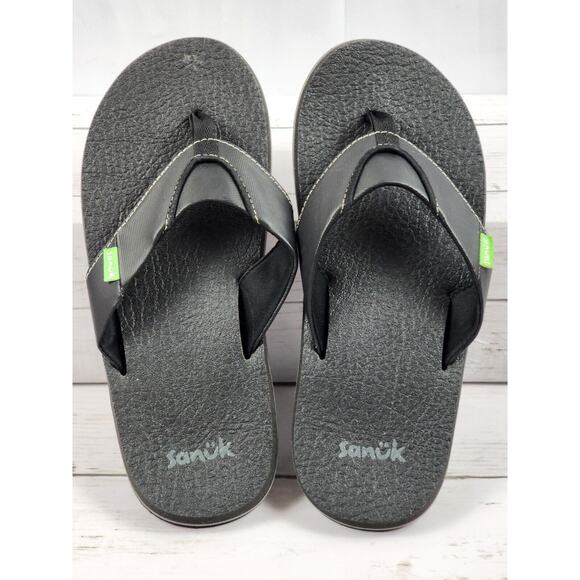 Sanuk Black/Gray Sandals Slip On Thong Flip Flops, Men's/Boys Size 6.5 - Picture 2 of 9